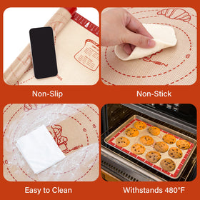 Mimekitchen extra-thick silicone mat resists cuts and warping during busy bakes.