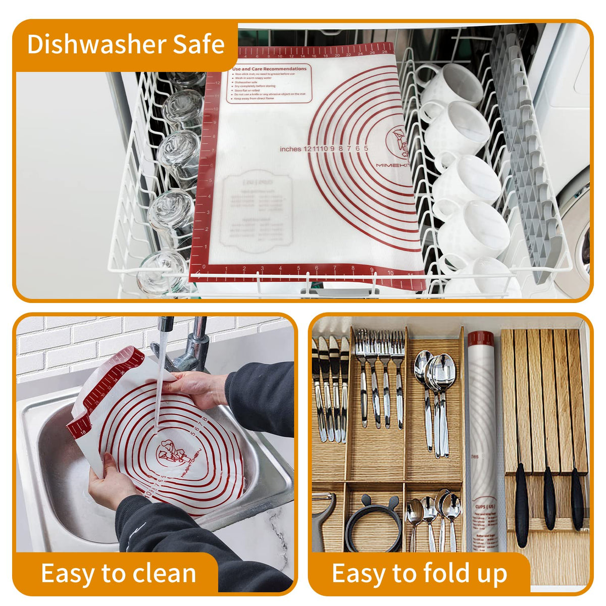 Mimekitchen silicone baking mat easy to clean after spills and bake-ons
