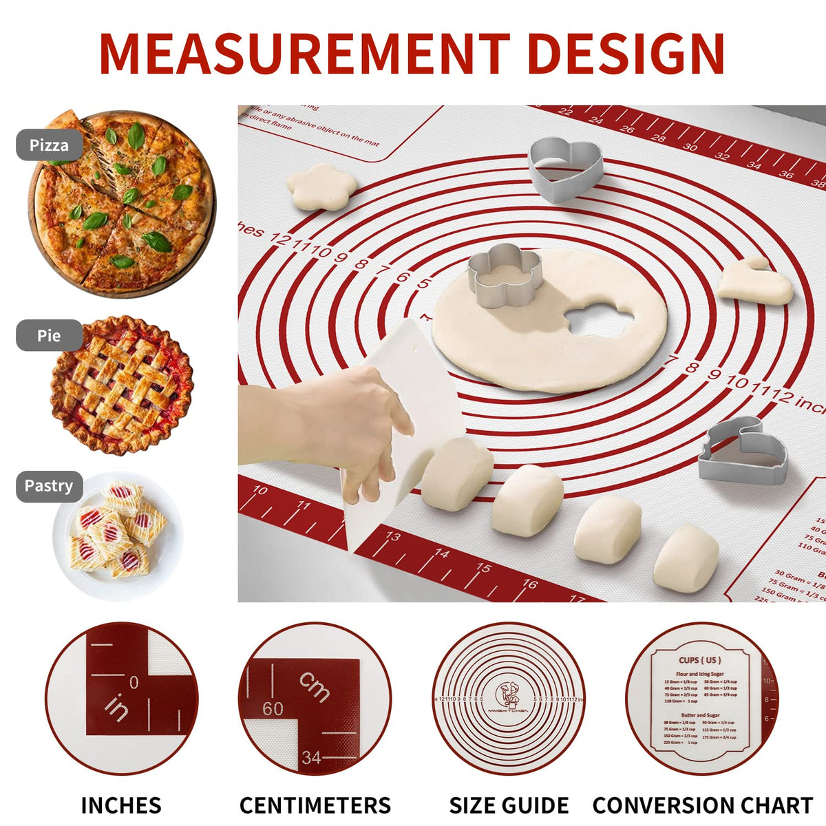 Mimekitchen silicone baking mat with measurement grids helps precise dough sizing
