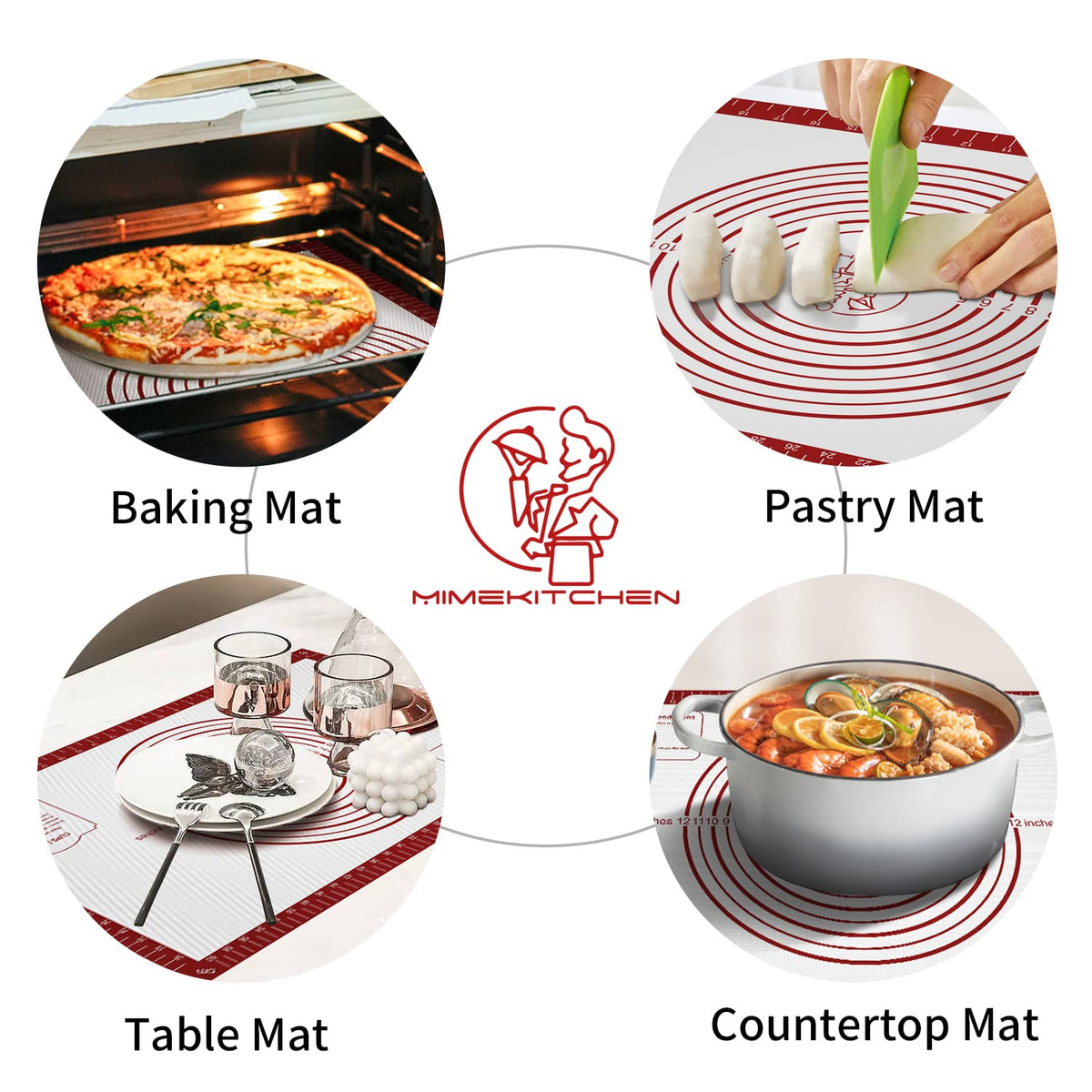 Mimekitchen silicone baking mat nonstick surface with no flour needed for dough