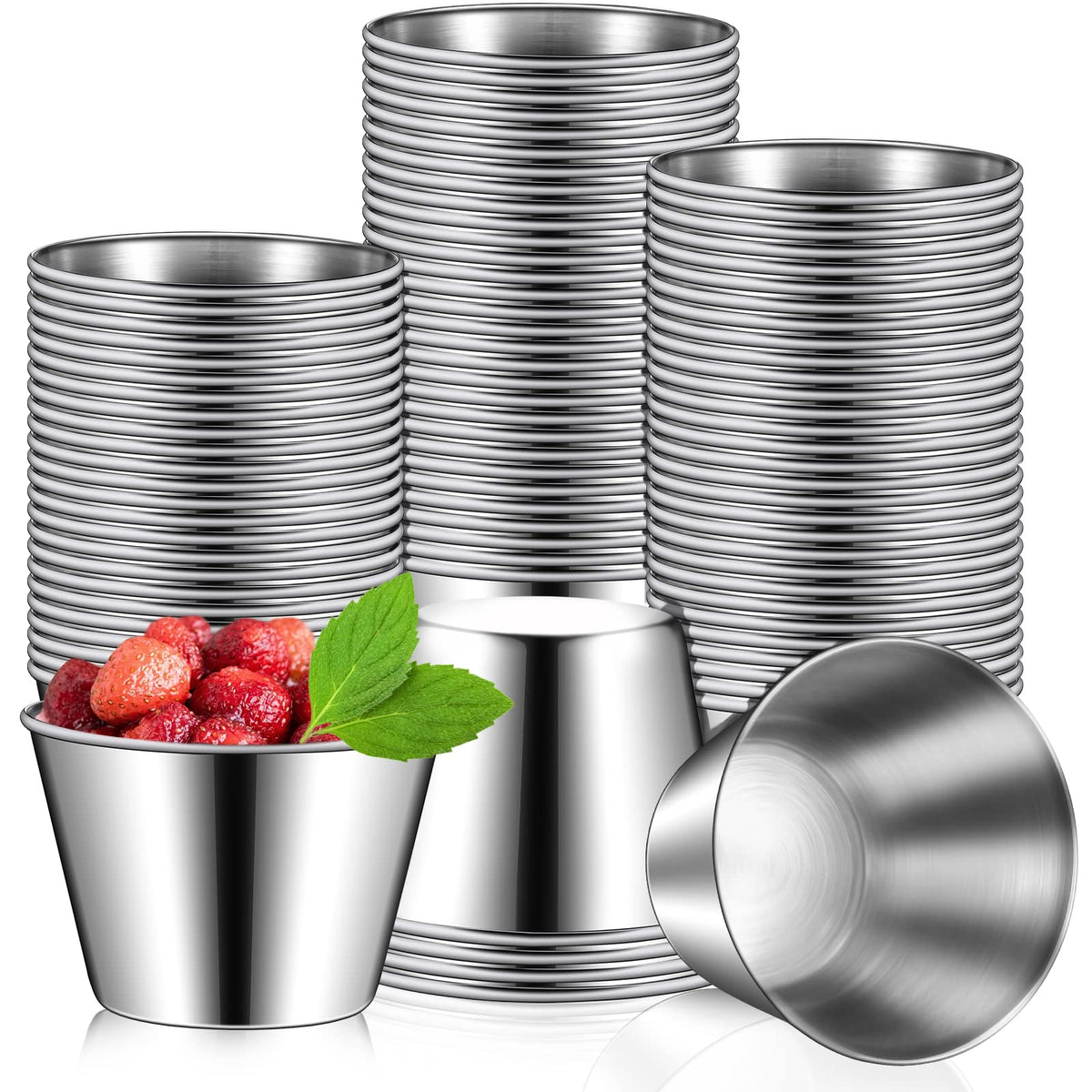 Mimorou 100pcs stainless steel sauce bowls for bulk prep and service.