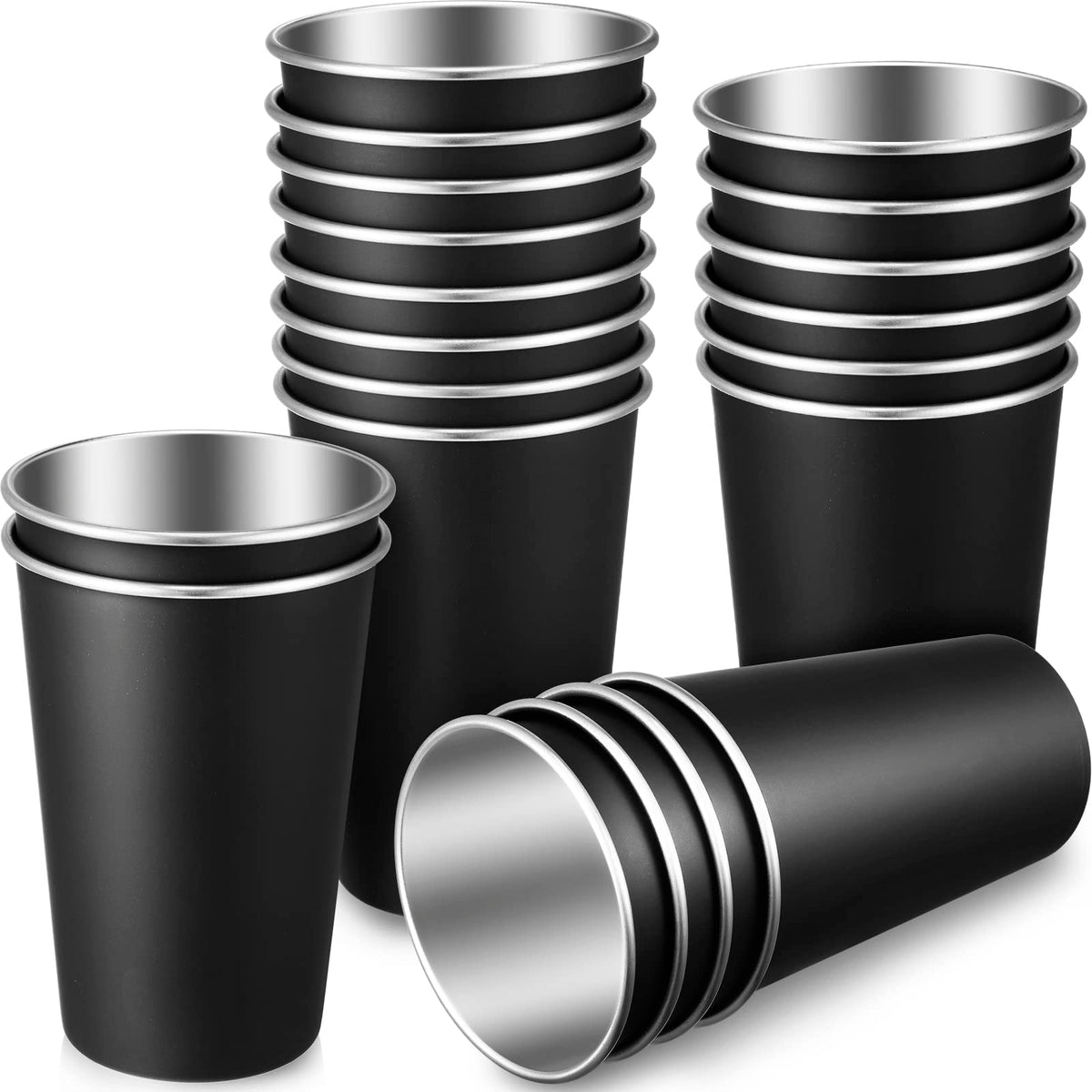 Mimorou 20-pack stainless steel pint cups, unbreakable and ideal for outdoor gatherings.