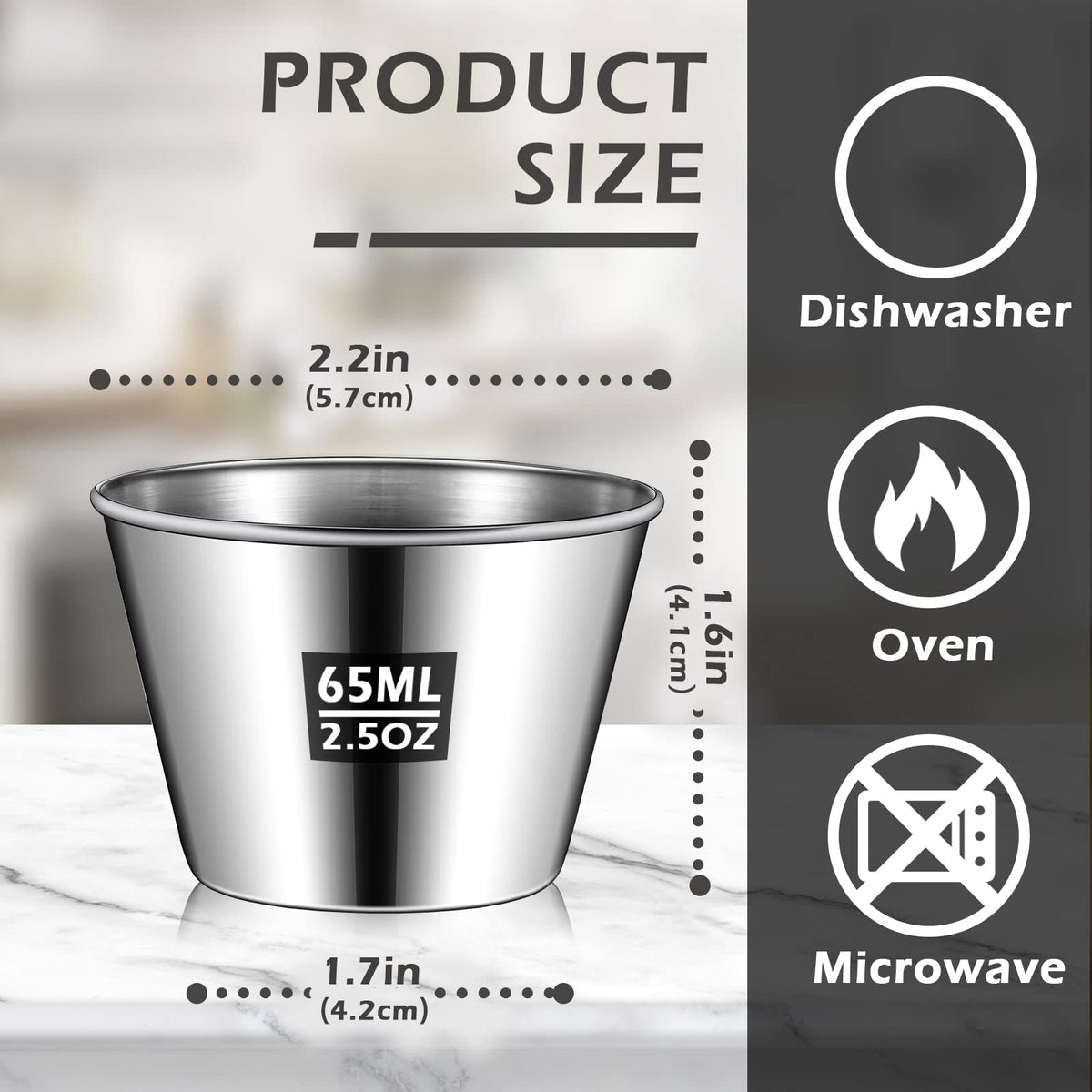 Mimorou 65ml capacity condiment cups ideal for portion control.