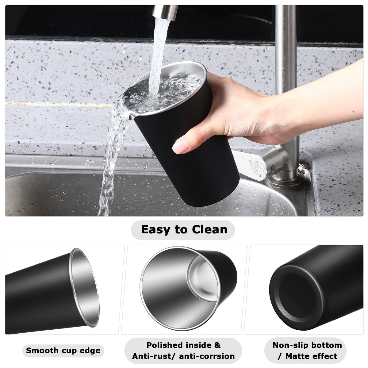 Mimorou black stainless steel cups with double-wall design for comfortable grip.