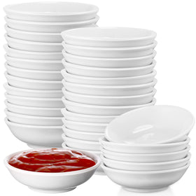 Mimorou ceramic white dipping bowls, 1.2 oz, 50-pack, ideal for sauces and condiments.