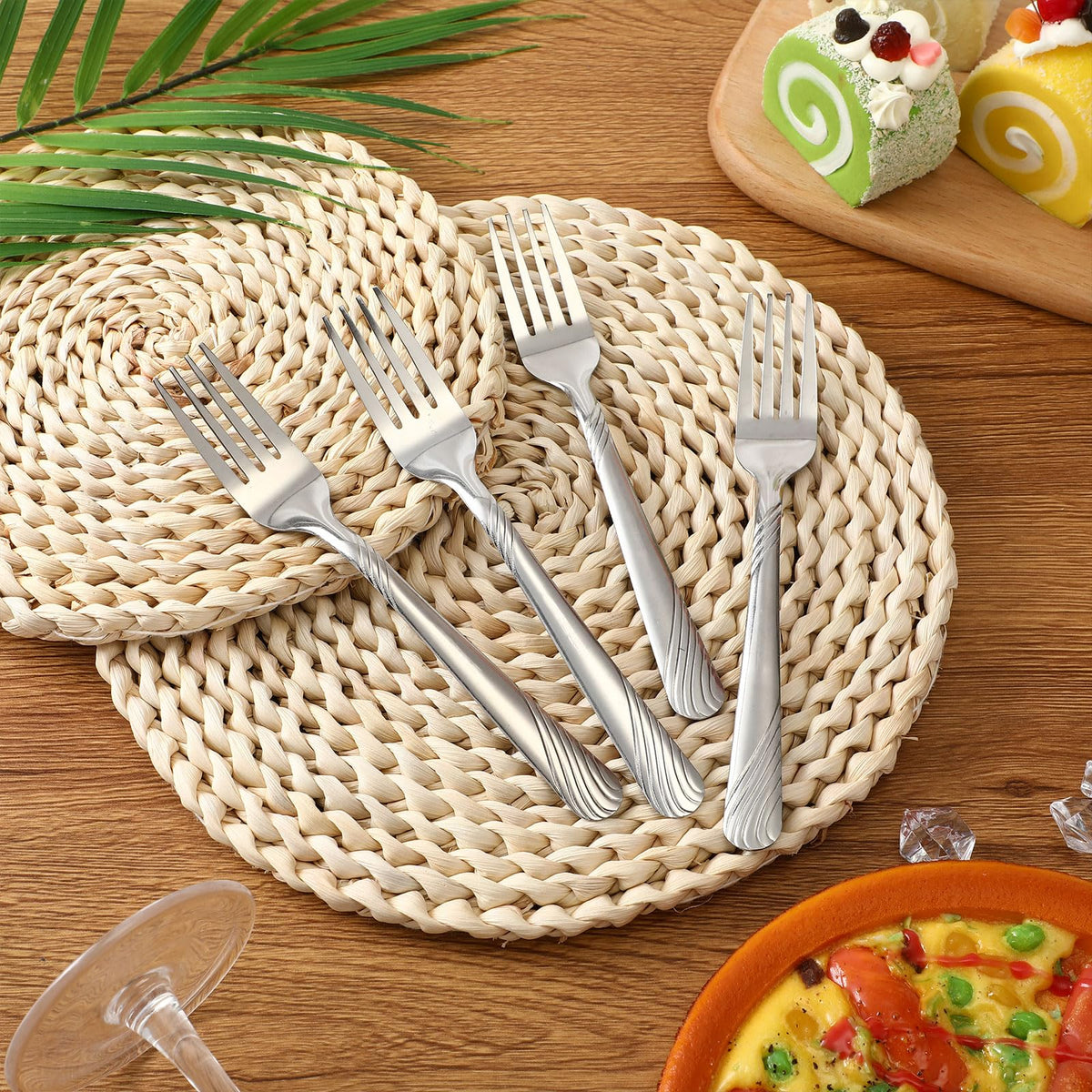 Minatee mirror-polished forks showcase a sleek, clean look on any table.