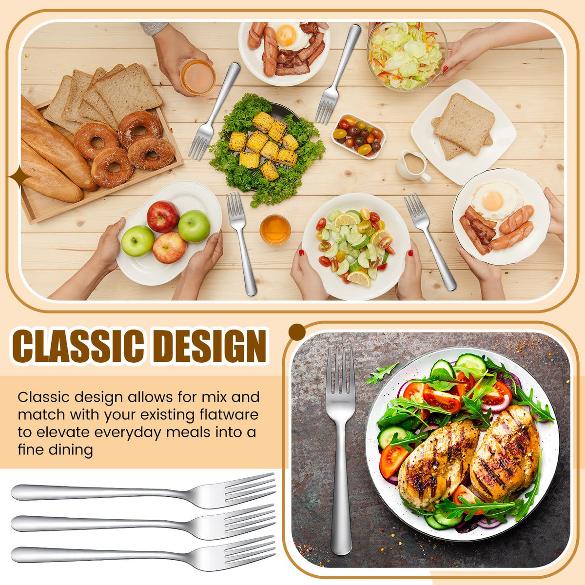 Minatee forks mirror-polish finish enhances any table setting