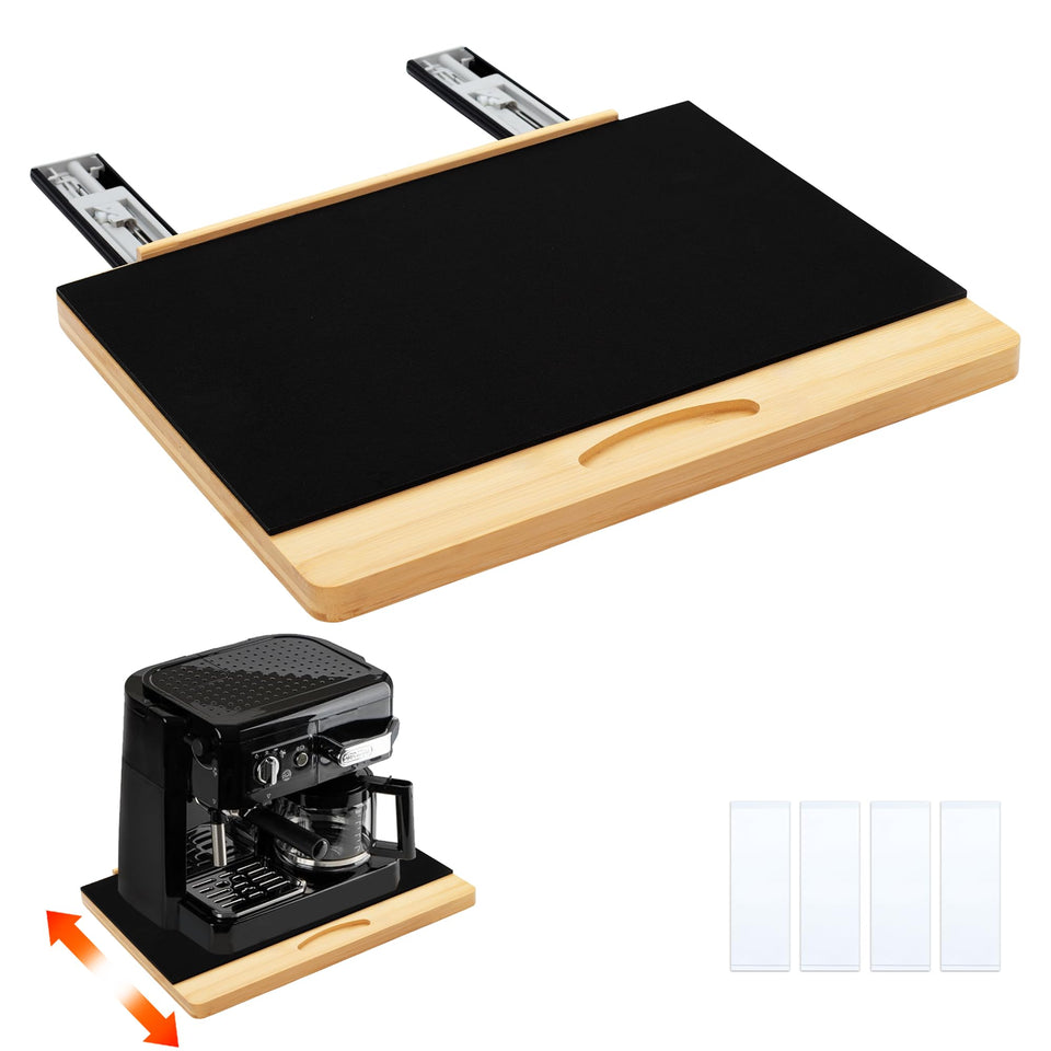 MinBoo bamboo appliance slider under cabinet for easy access to appliances.