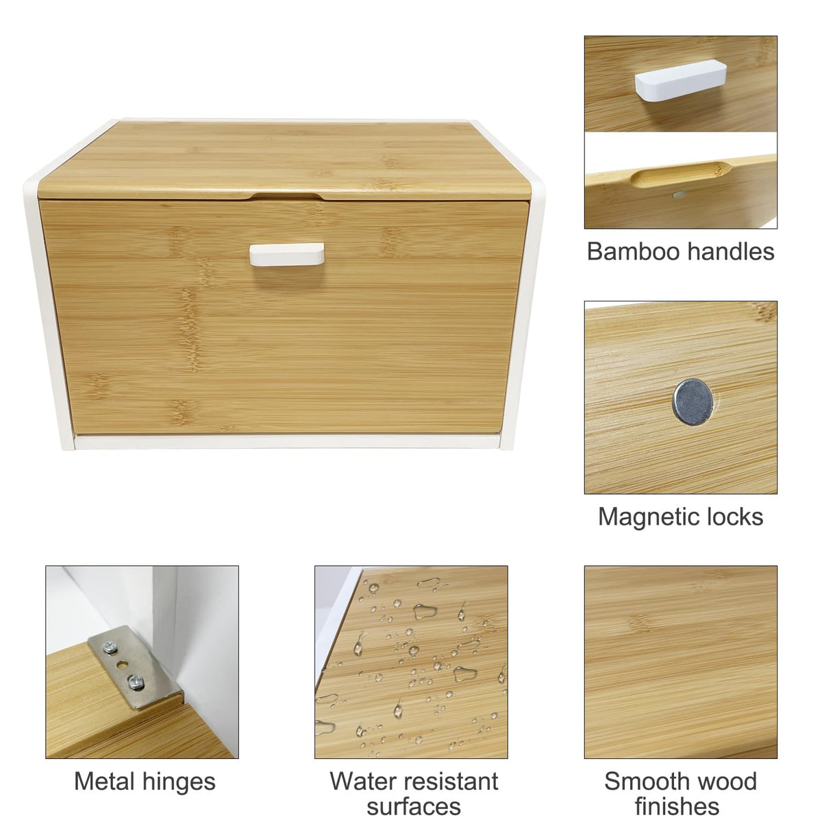 MinBoo bamboo bread box on a kitchen counter for versatile storage.