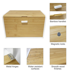 MinBoo bamboo bread box on a kitchen counter for versatile storage.