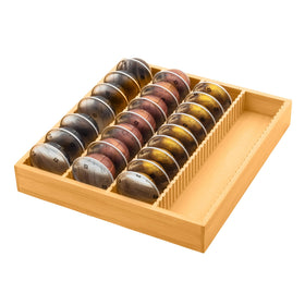 MinBoo bamboo pod drawer insert displaying Vertuo capsules neatly on a counter
