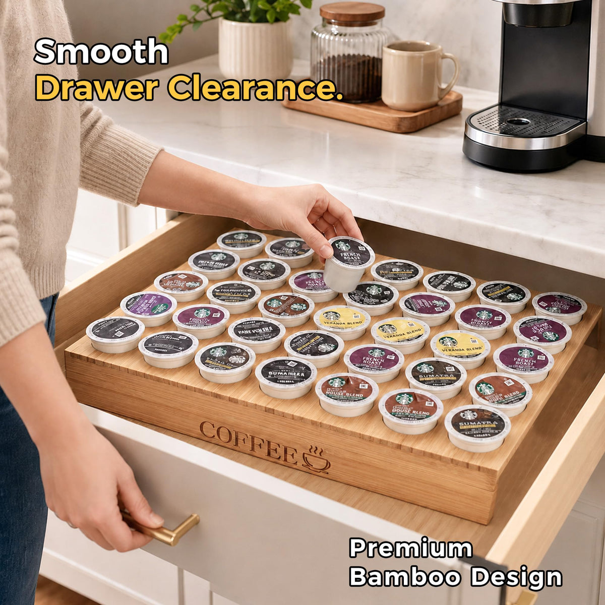 Eco-friendly MinBoo bamboo coffee pod holder for home or office