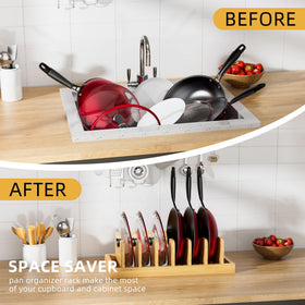 MinBoo bamboo pot lid organizer side profile shows sturdy support.