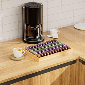 MinBoo coffee station setup demonstrates convenient pod storage