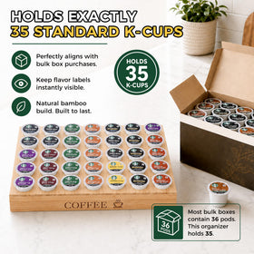 MinBoo bamboo K-Cup storage holds 35 pods on a counter