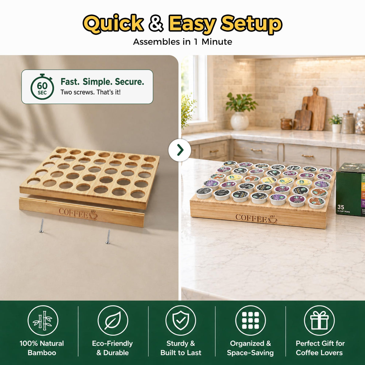 Kitchen shelf with MinBoo K-Cup storage, compact and stylish