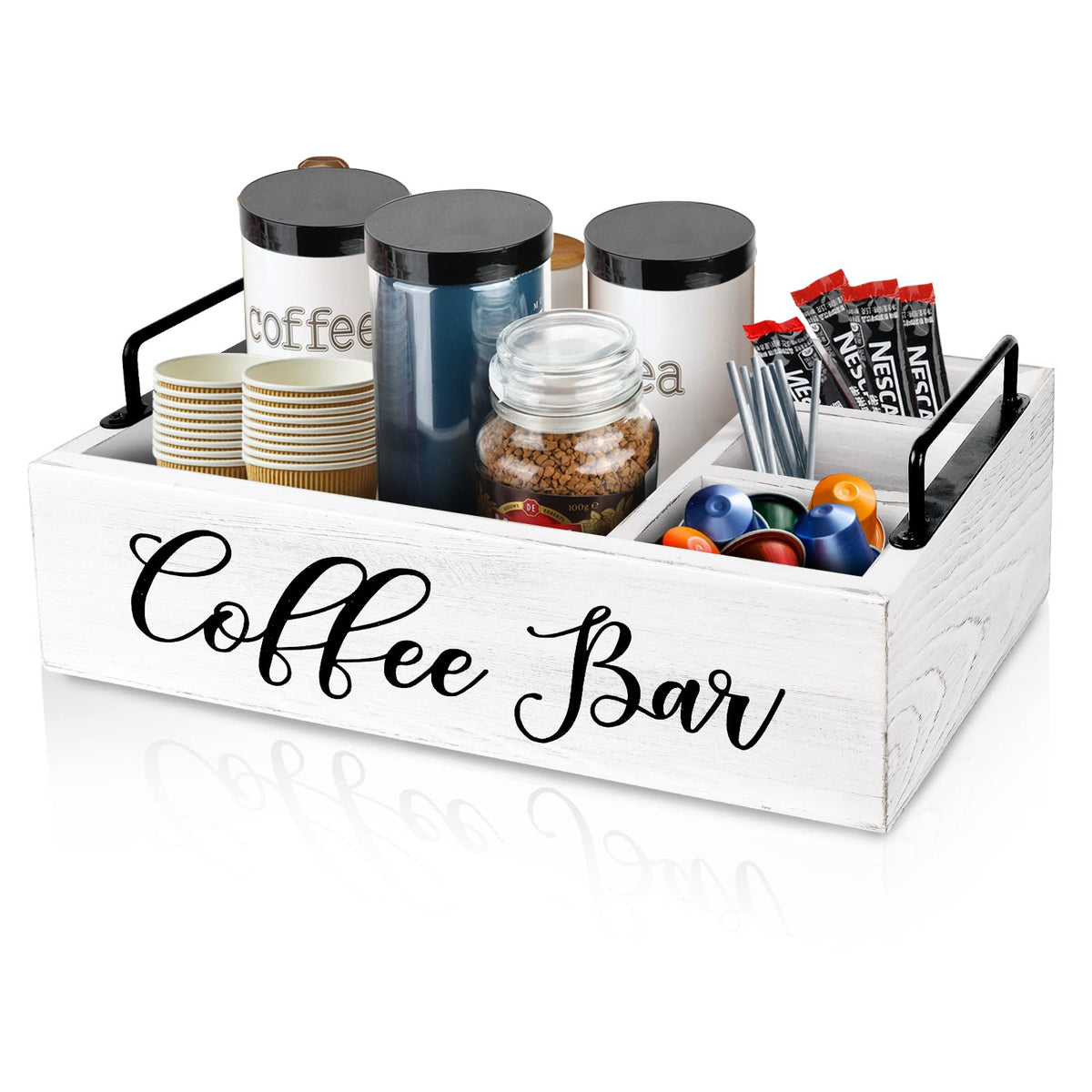 MINCORD Coffee Bar Organizer on wooden counter for a tidy morning setup.