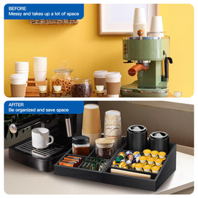 MINCORD 2-in-1 Coffee Station Organizer demonstrates flexible layout for space optimization.