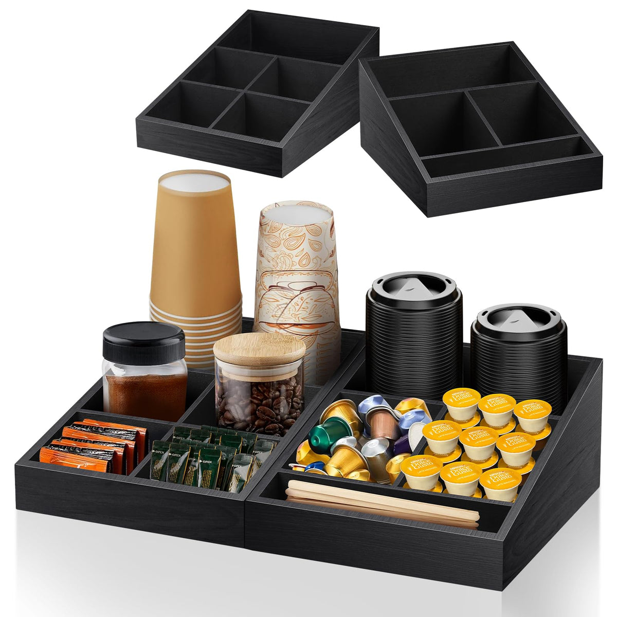 MINCORD Coffee Station Organizer with 9 compartments keeps your counter neat and accessible.