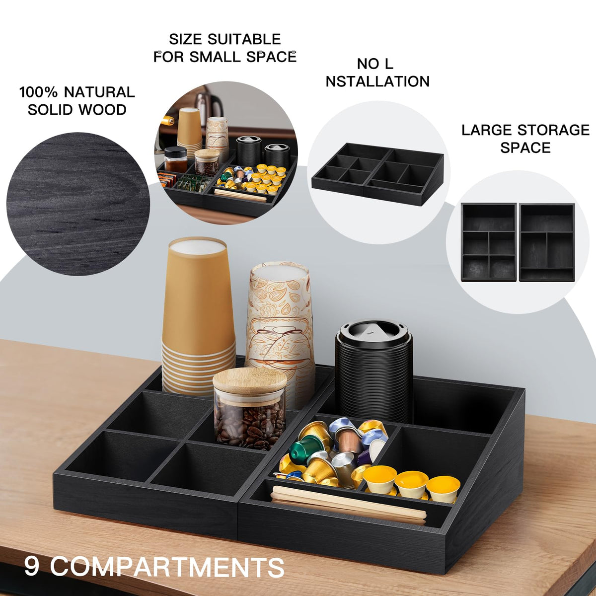 MINCORD organizer ideal for countertops or cabinets, keeping coffee essentials within easy reach.