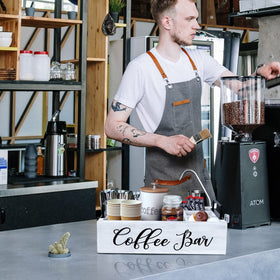 MINCORD coffee station storage with four compartments keeps pods and accessories organized.