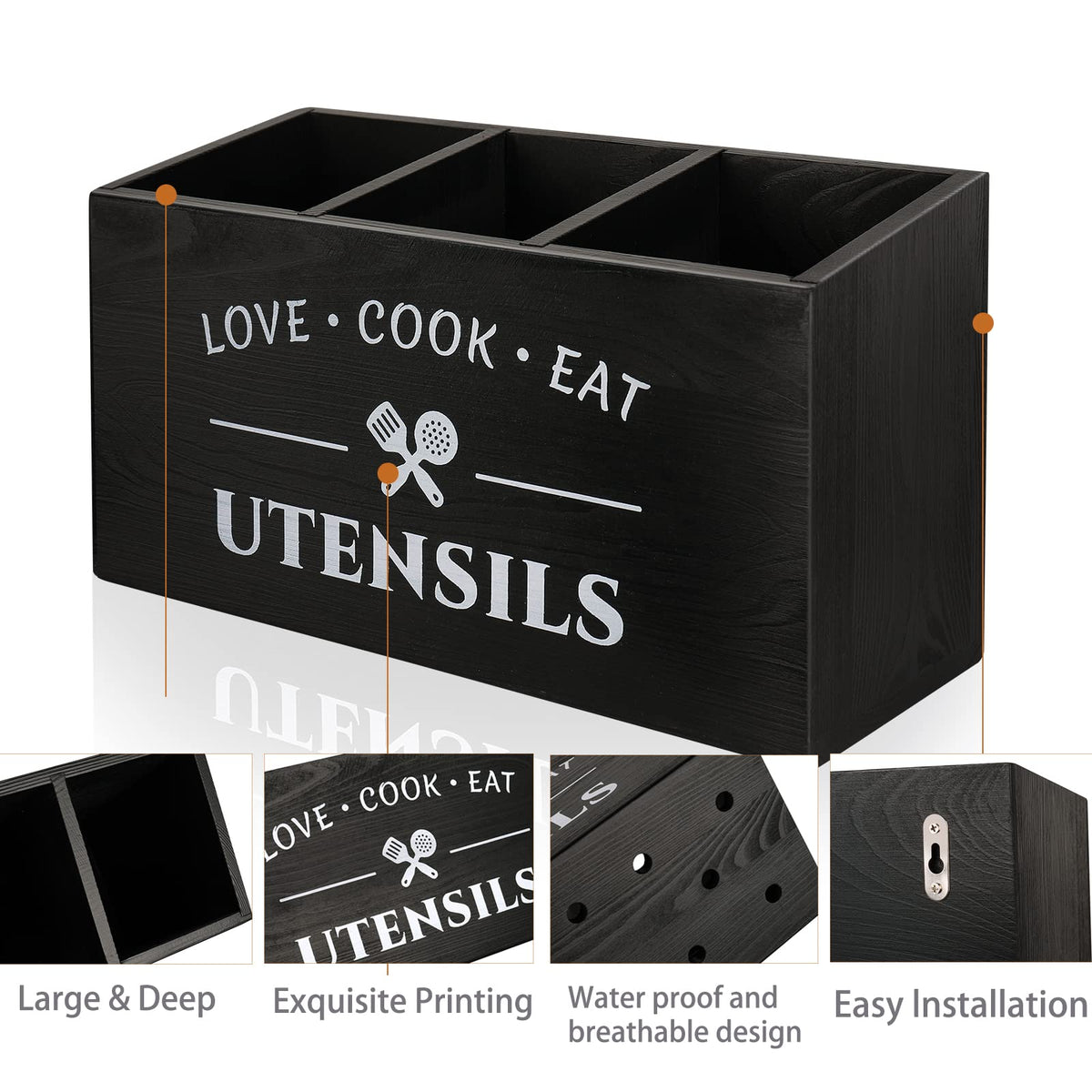 MINCORD utensil holder features a sturdy base to prevent tipping.