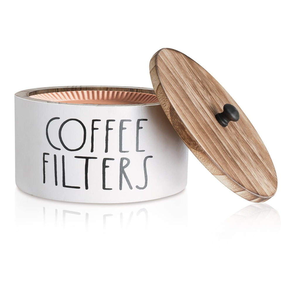 MINCORD wooden filter holder with lid and wood handle for dust-free storage.