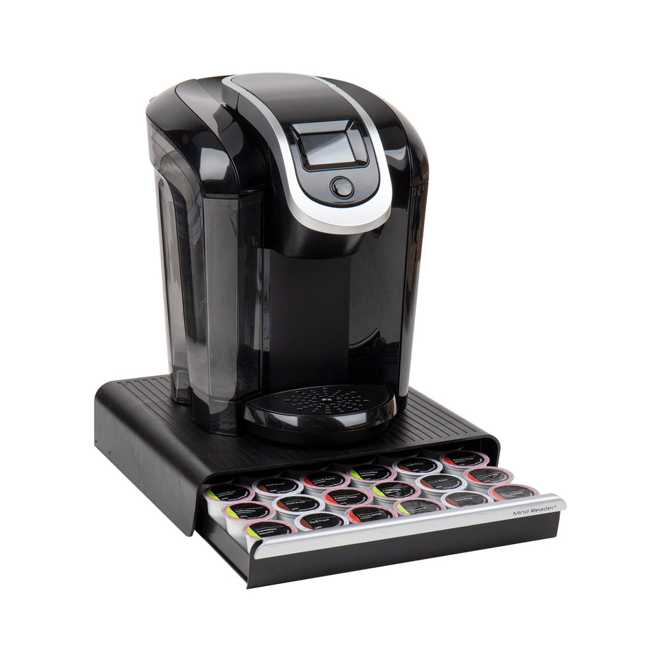 Mind Reader 36-Pod Drawer front view shows organized six-row storage for quick coffee picks