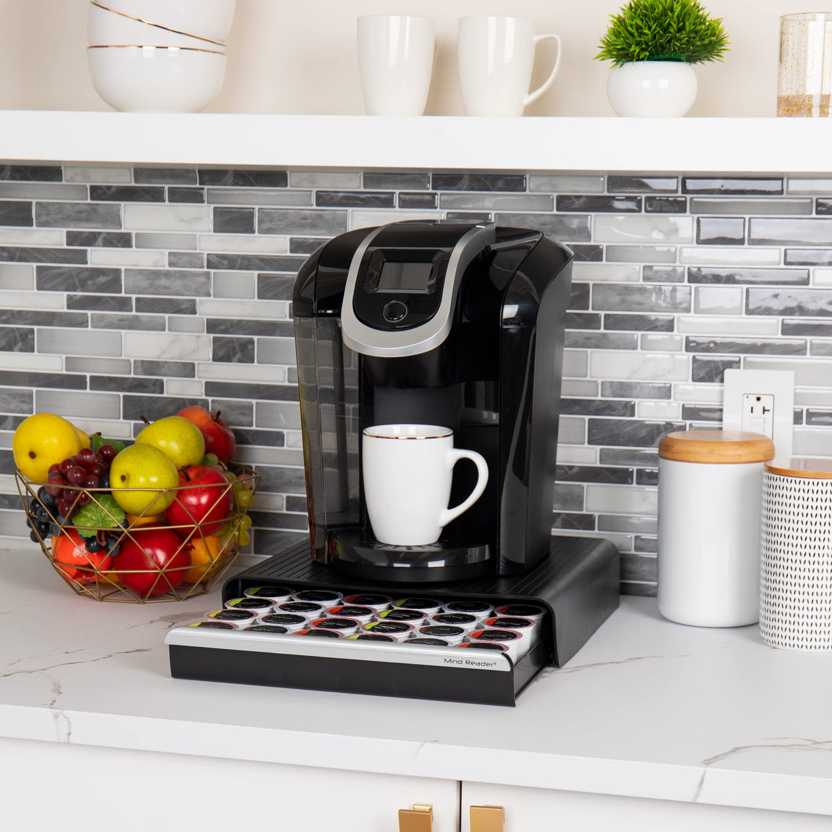 Mind Reader 36-Pod Drawer side view highlighting compact footprint on countertop