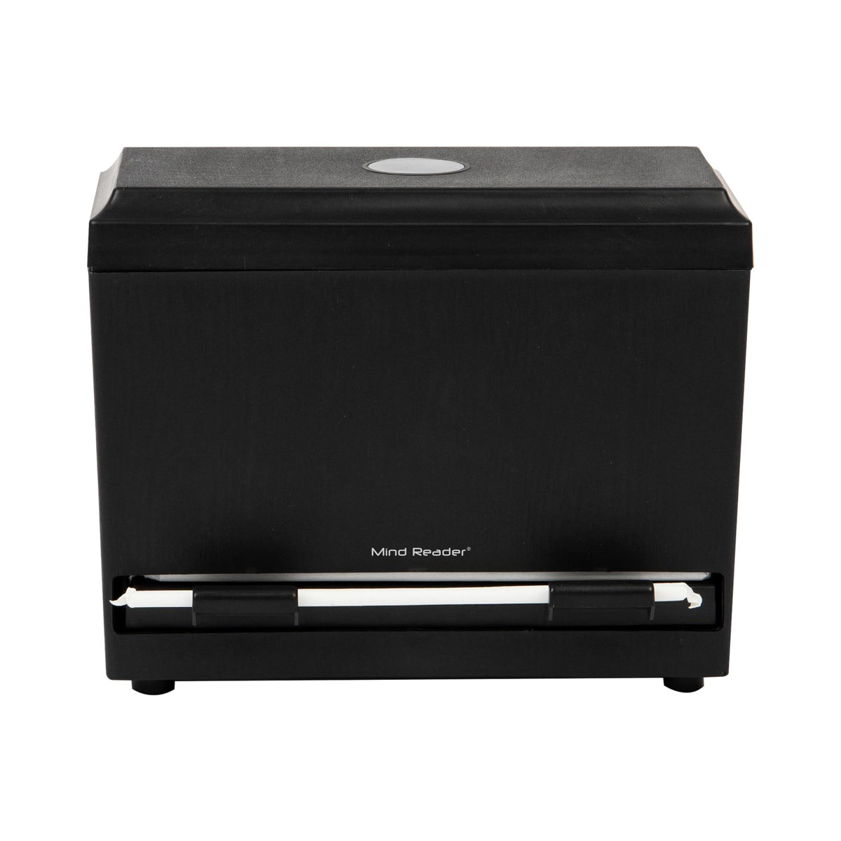 Mind Reader black plastic finish highlights durable, space-saving countertop organization.