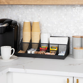 Mind Reader breakroom 11-compartments organizes cups, napkins, and utensils.