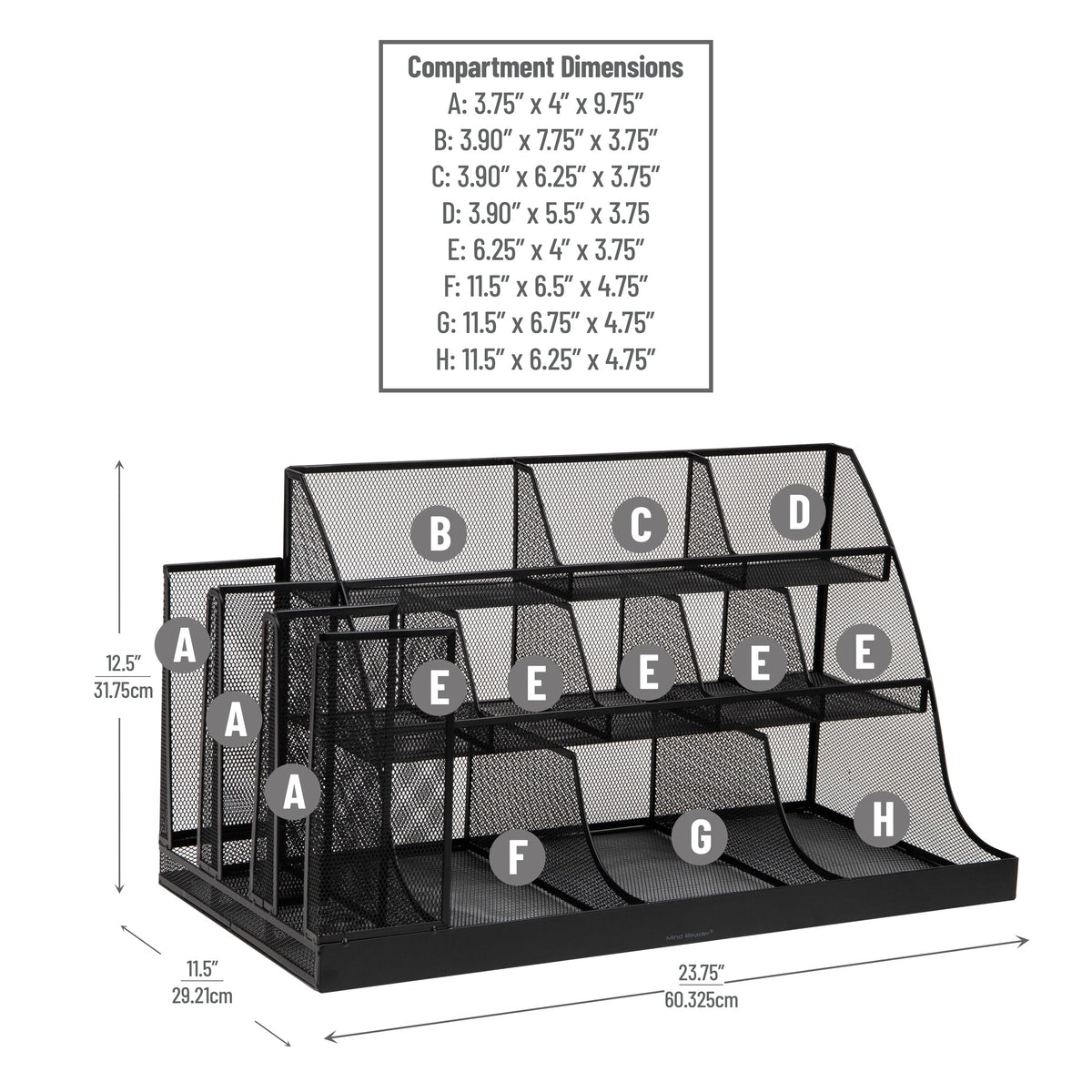 Mind Reader 3-tier storage interior close-up highlighting space for cups, lids, and utensils