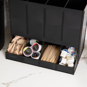 Mind Reader compact black coffee pod dispenser saves countertop space for busy kitchens.