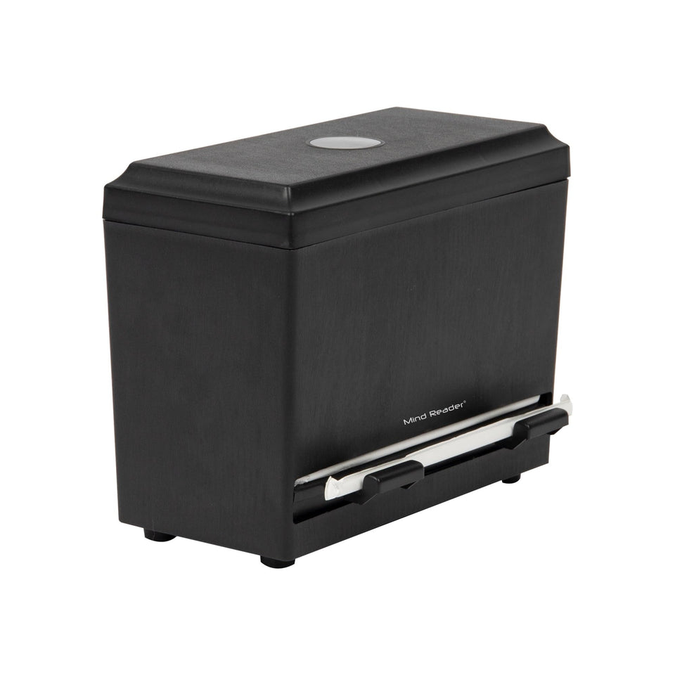 Mind Reader compact straw dispenser with adjustable sliders guiding controlled dispensing.
