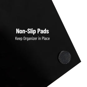 Mind Reader Station multipurpose tray keeps small office items tidy near coffee machine.