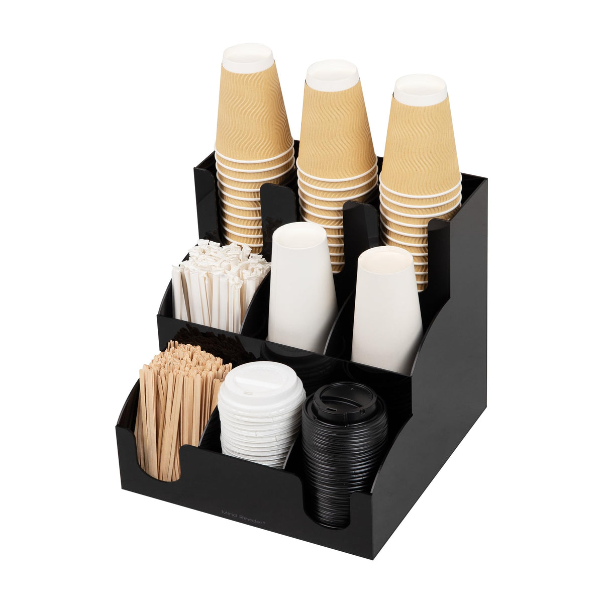 Mind Reader Cup and Condiment Station in an office break area boosts efficiency.