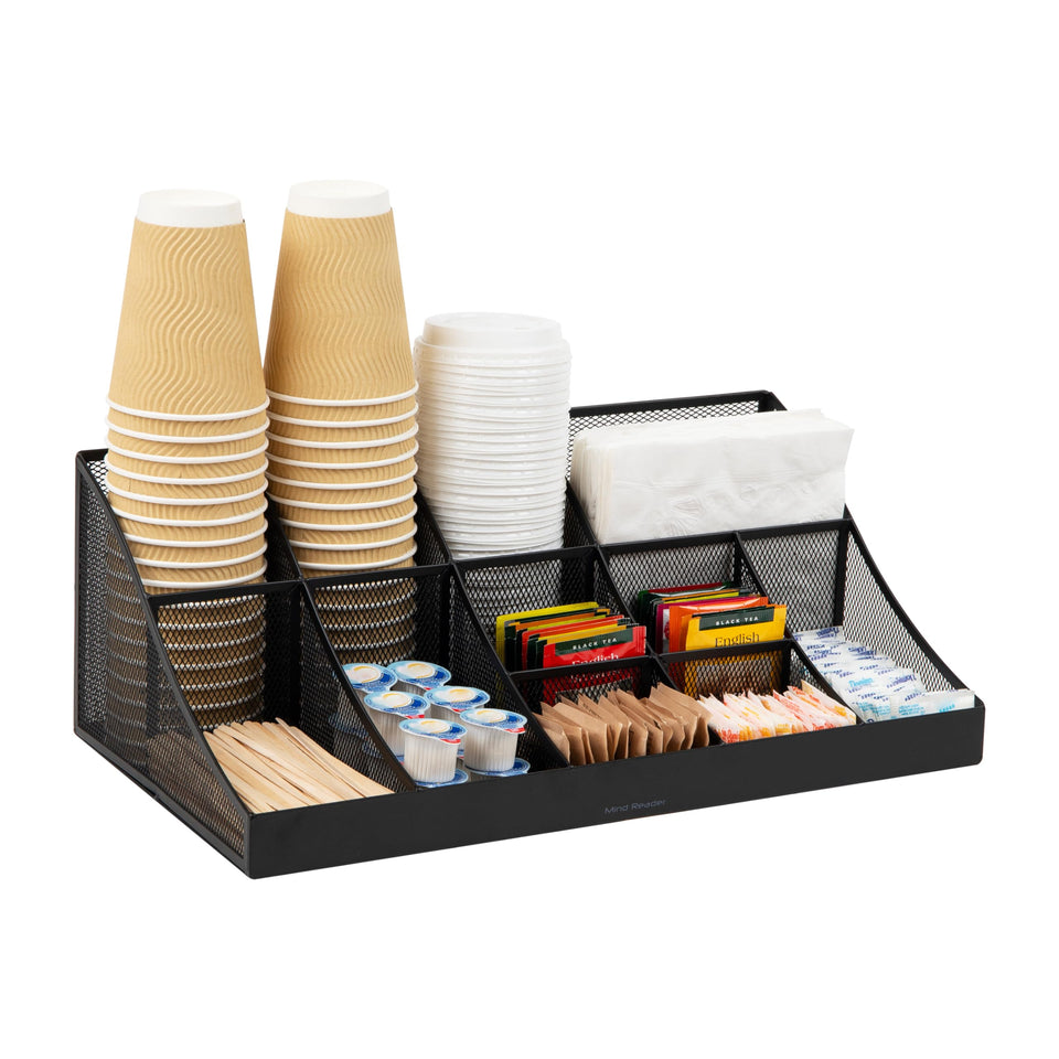 Mind Reader countertop organizer 2-tier mesh keeps desk essentials accessible.