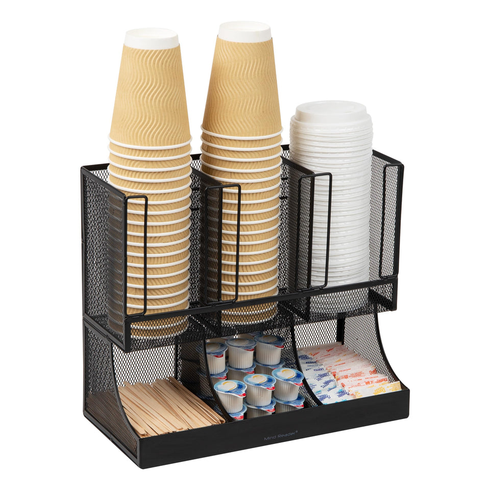 Mind Reader two-tier cup station on countertop for quick access and organization