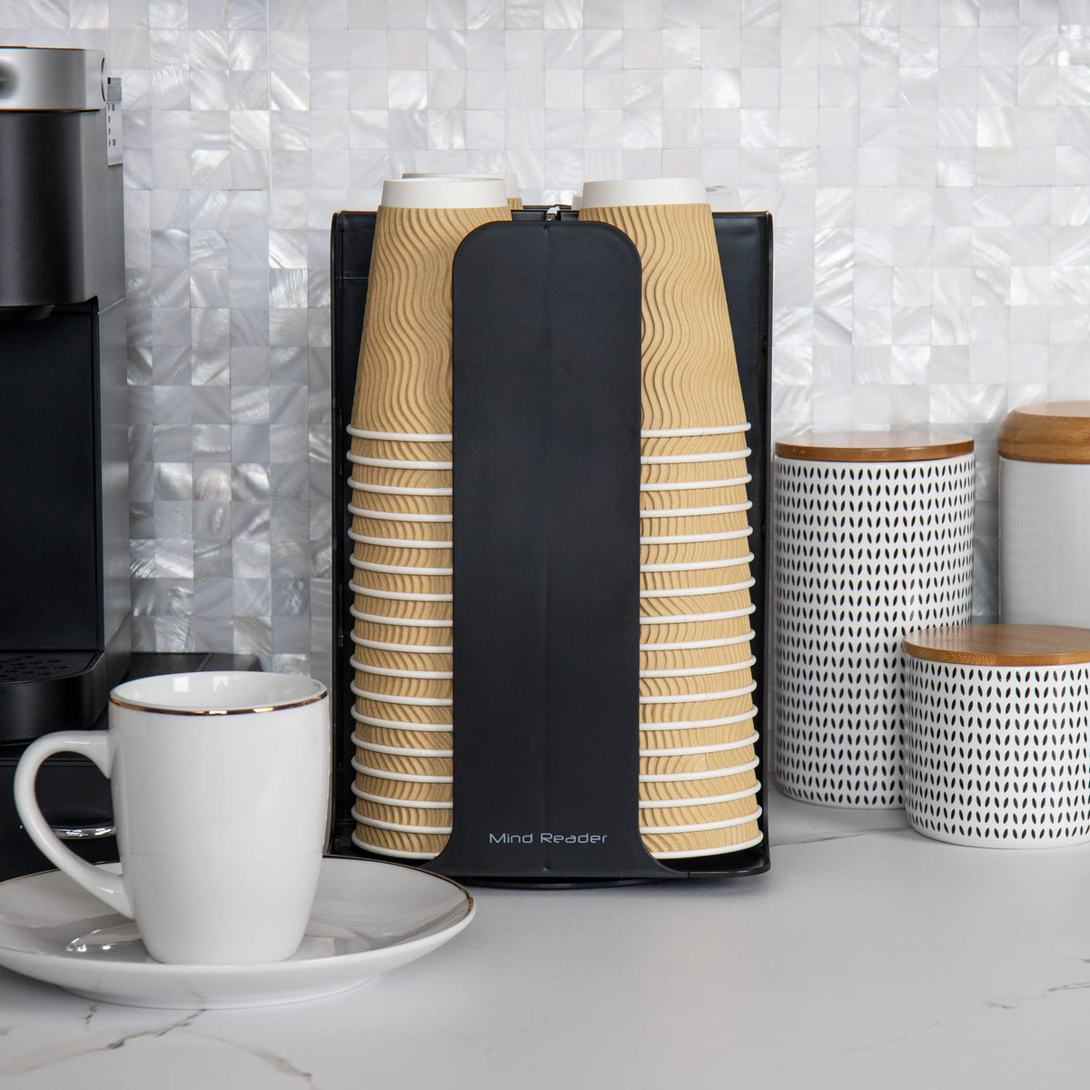 Mind Reader Cup and Lid Carousel keeps cups organized for self-serve events and parties.