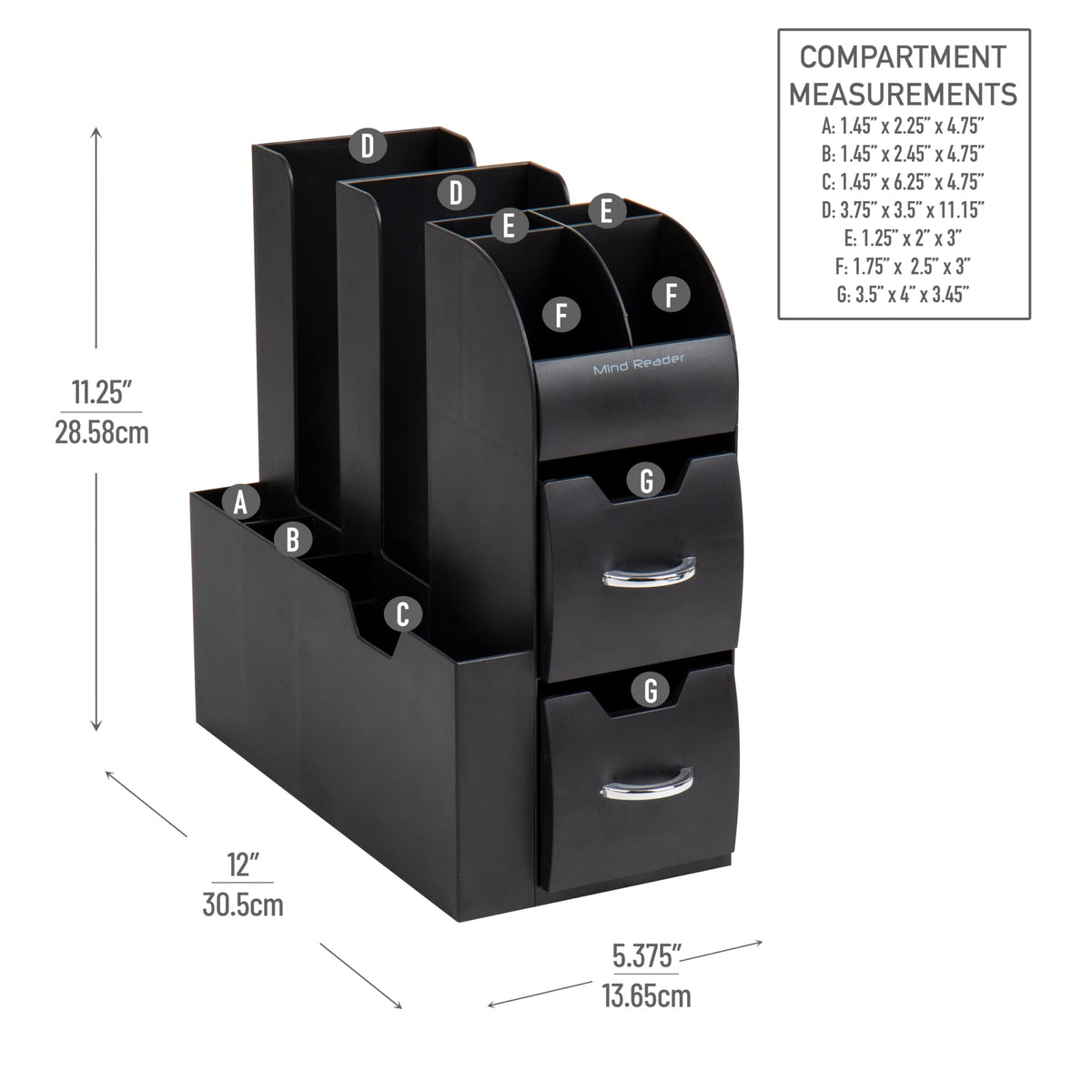 Mind Reader Cup and Condiment Station, interior compartments, ideal for tea bags and condiments.