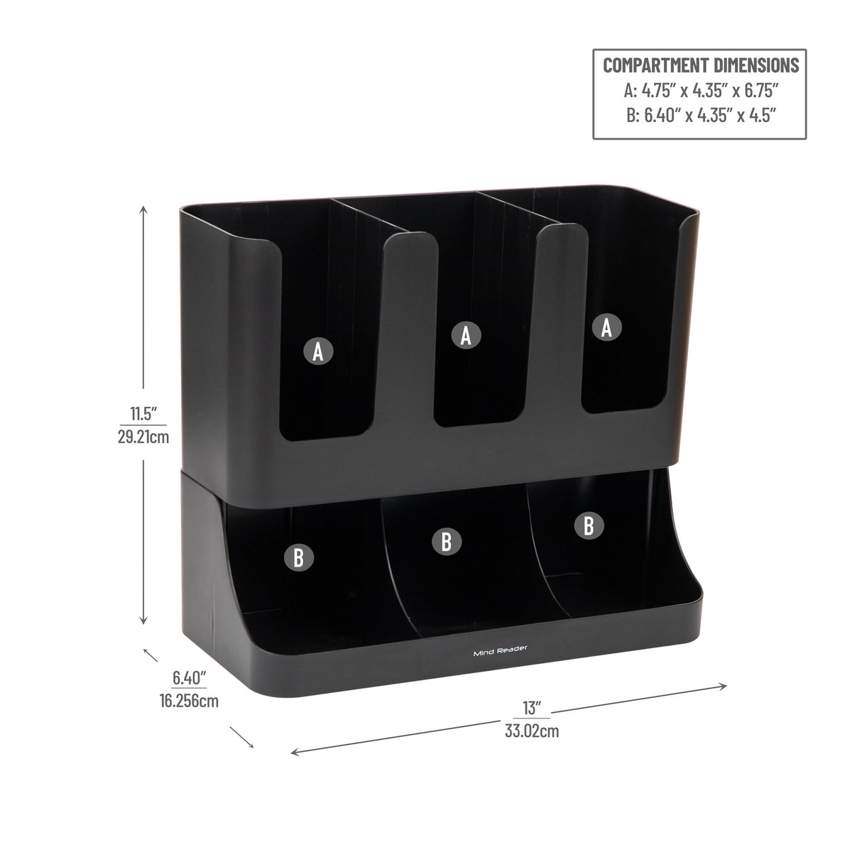 Mind Reader Cup and Condiment Station side view illustrating vertical counter space savings
