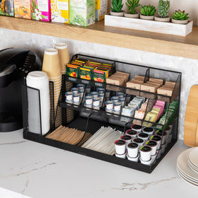Mind Reader Cup and Condiment Station side view showing durable mesh and visibility