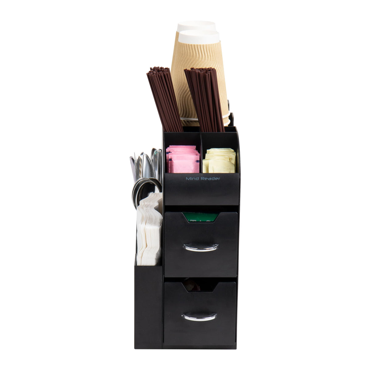 Mind Reader Cup and Condiment Station, three-tier design with built-in drawers.