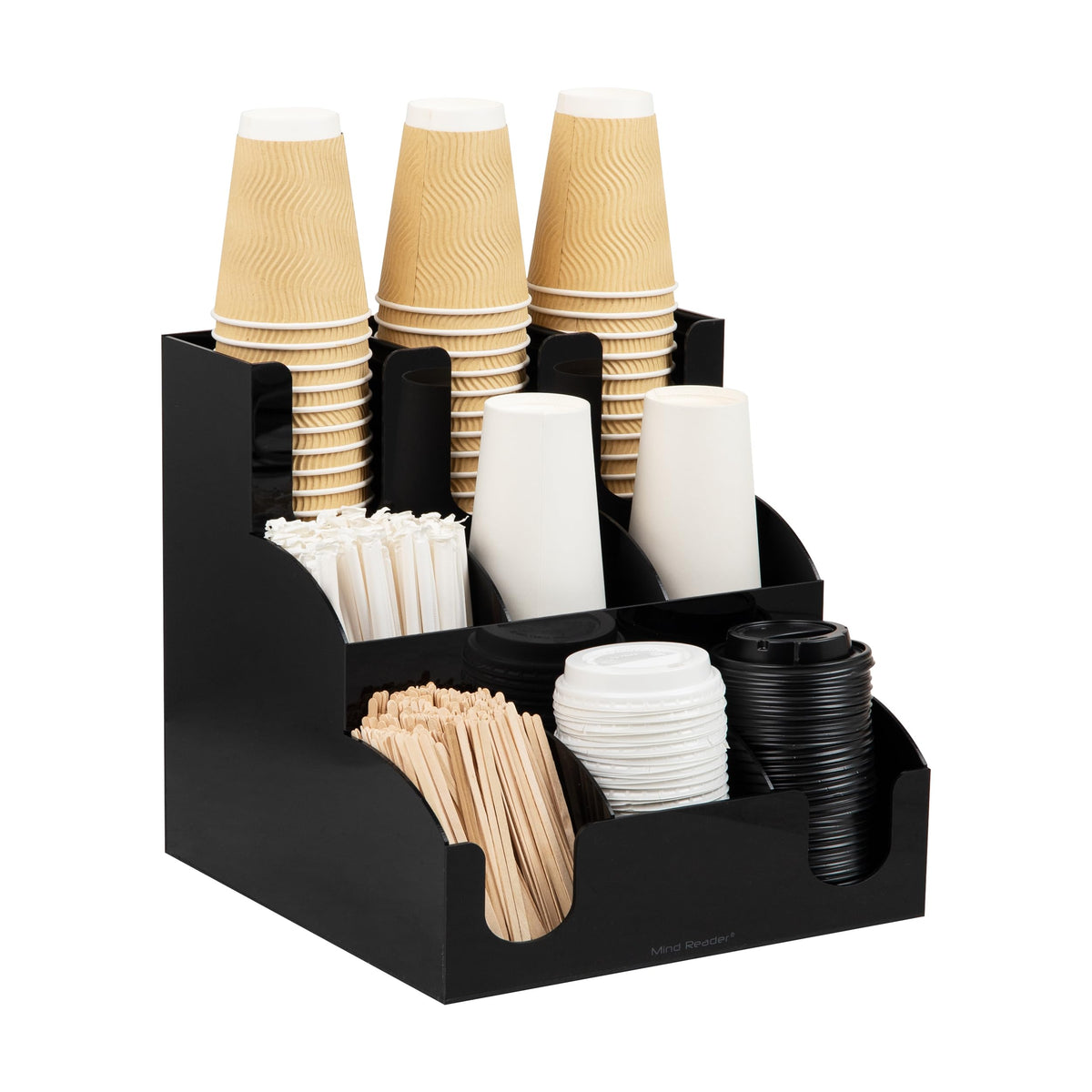 Mind Reader Cup and Condiment Station top view for tidy beverage service.