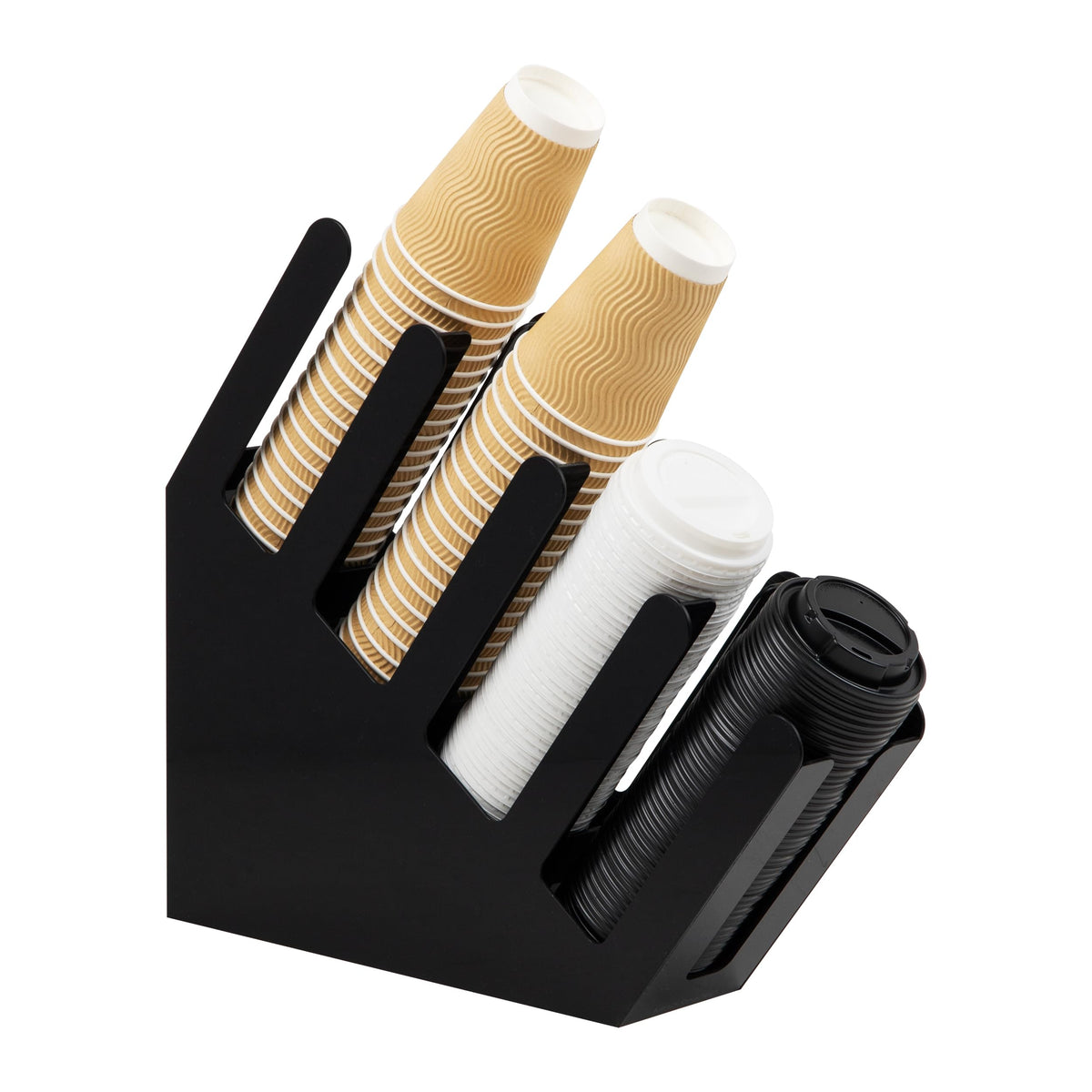 Mind Reader Cup Dispenser with four compartments keeps cups organized and within reach.