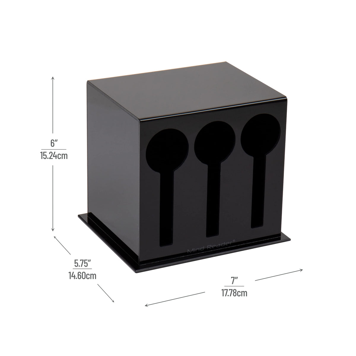 Mind Reader cutlery holder in black plastic complements modern kitchens and reduces clutter.