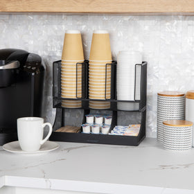 Mind Reader metal mesh breakroom organizer keeps cups and lids neatly arranged