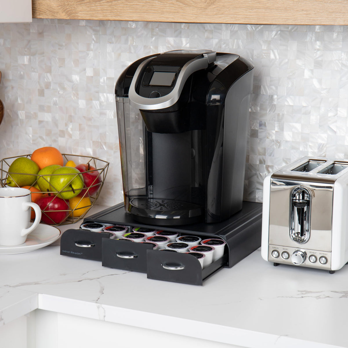 Mind Reader pod drawer holds up to 36 pods for easy, all-day access.