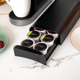 Mind Reader pod drawer side angle highlights sturdy construction and slip-resistant placement.