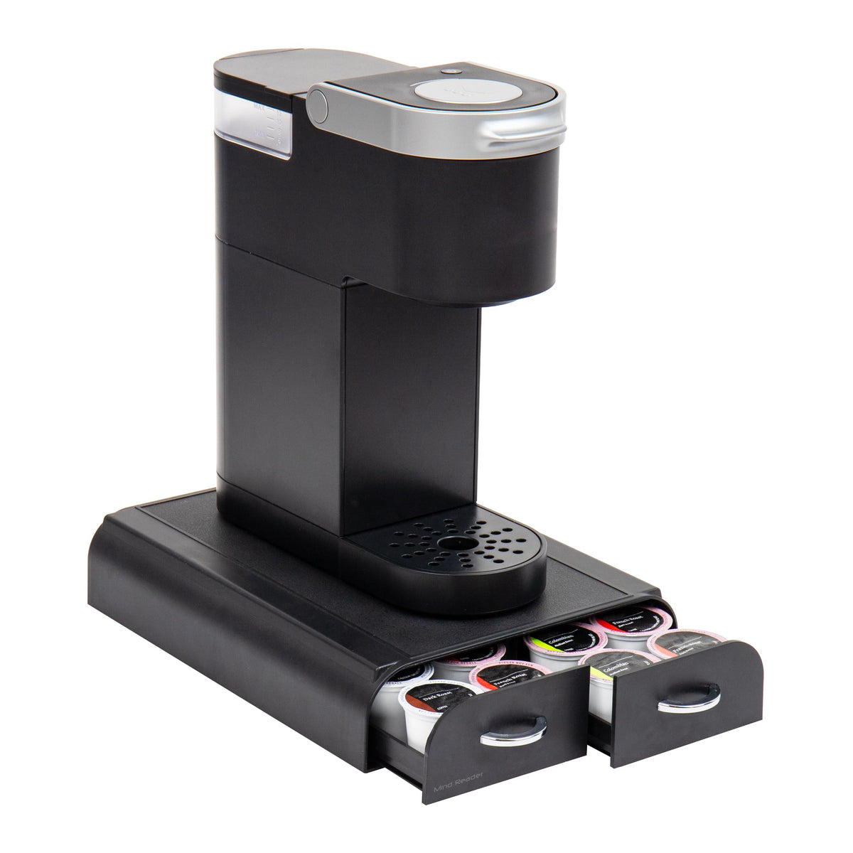 Mind Reader two-drawer pod organizer keeps 24 pods organized and accessible.